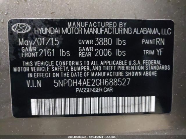 Photo 8 VIN: 5NPDH4AE2GH688527 - HYUNDAI ELANTRA 