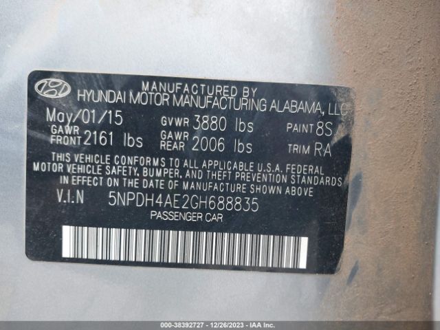 Photo 8 VIN: 5NPDH4AE2GH688835 - HYUNDAI ELANTRA 