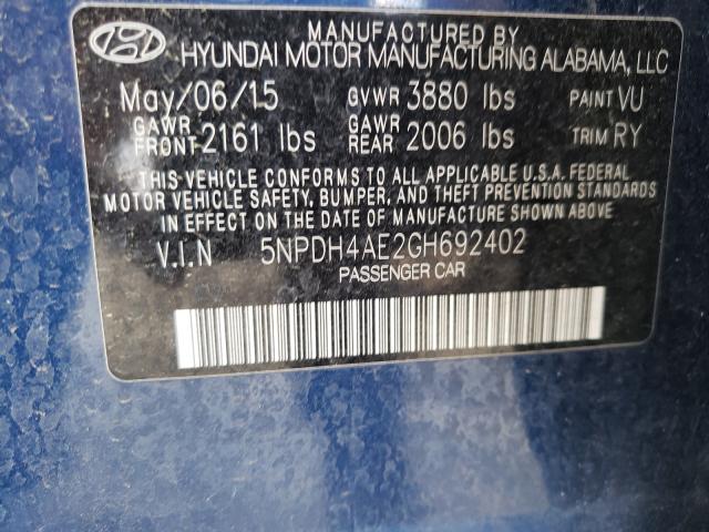 Photo 9 VIN: 5NPDH4AE2GH692402 - HYUNDAI ELANTRA SE 