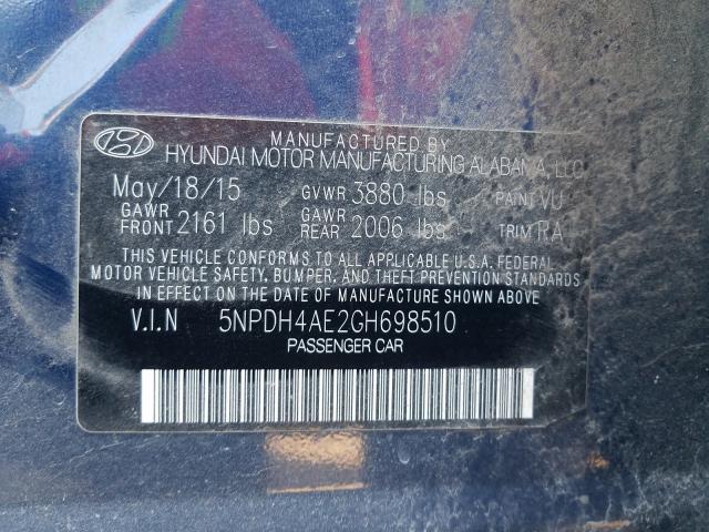 Photo 9 VIN: 5NPDH4AE2GH698510 - HYUNDAI ELANTRA SE 