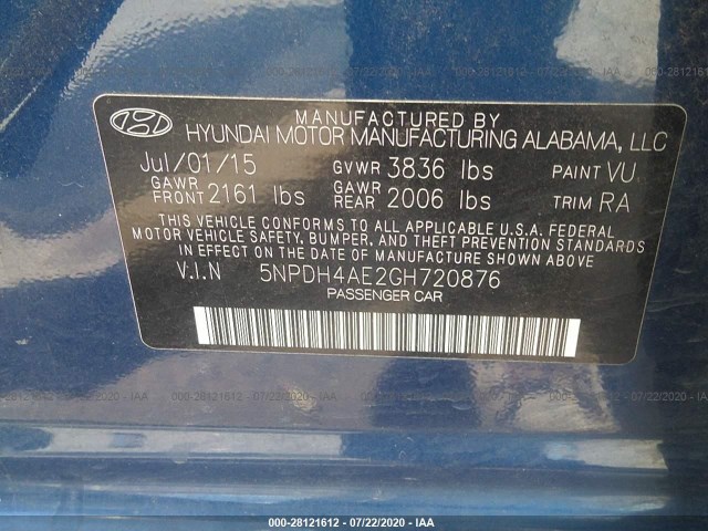 Photo 8 VIN: 5NPDH4AE2GH720876 - HYUNDAI ELANTRA 