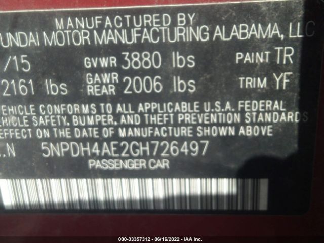 Photo 8 VIN: 5NPDH4AE2GH726497 - HYUNDAI ELANTRA 