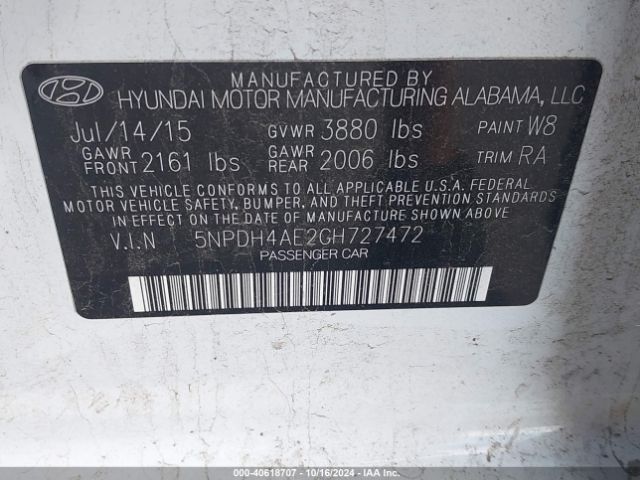 Photo 8 VIN: 5NPDH4AE2GH727472 - HYUNDAI ELANTRA 