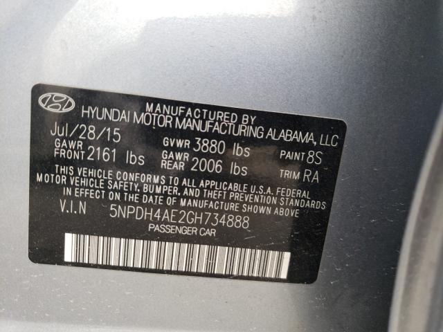 Photo 9 VIN: 5NPDH4AE2GH734888 - HYUNDAI ELANTRA SE 