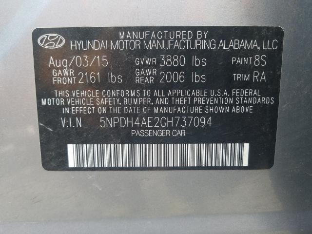 Photo 9 VIN: 5NPDH4AE2GH737094 - HYUNDAI ELANTRA SE 