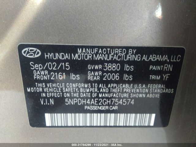 Photo 8 VIN: 5NPDH4AE2GH754574 - HYUNDAI ELANTRA 