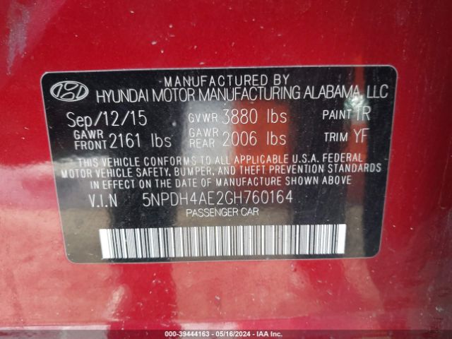 Photo 8 VIN: 5NPDH4AE2GH760164 - HYUNDAI ELANTRA 