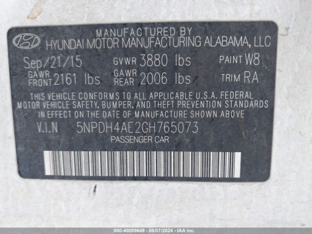 Photo 8 VIN: 5NPDH4AE2GH765073 - HYUNDAI ELANTRA 