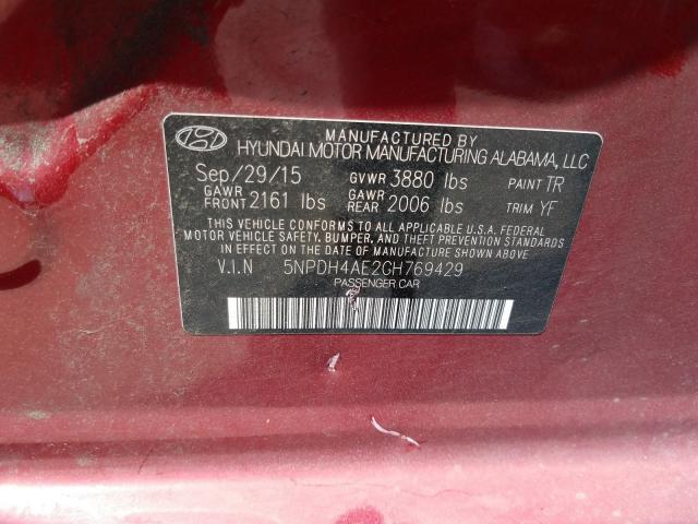 Photo 9 VIN: 5NPDH4AE2GH769429 - HYUNDAI ELANTRA SE 