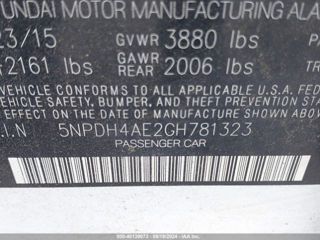 Photo 8 VIN: 5NPDH4AE2GH781323 - HYUNDAI ELANTRA 