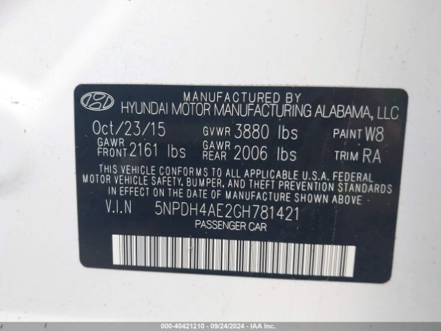 Photo 8 VIN: 5NPDH4AE2GH781421 - HYUNDAI ELANTRA 