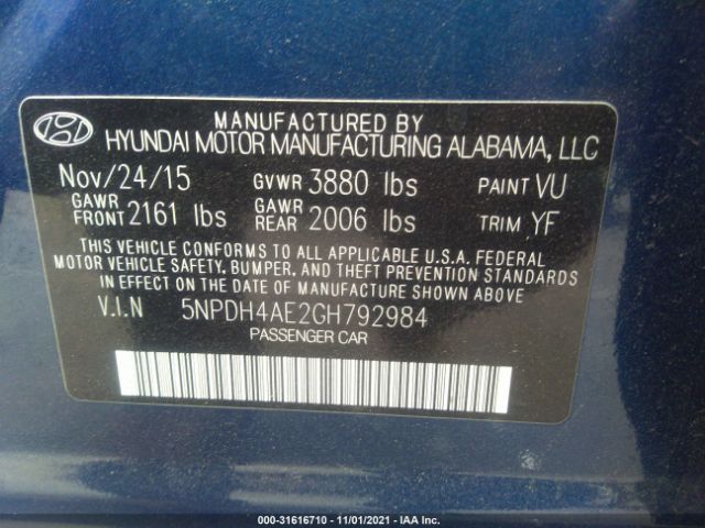 Photo 8 VIN: 5NPDH4AE2GH792984 - HYUNDAI ELANTRA 