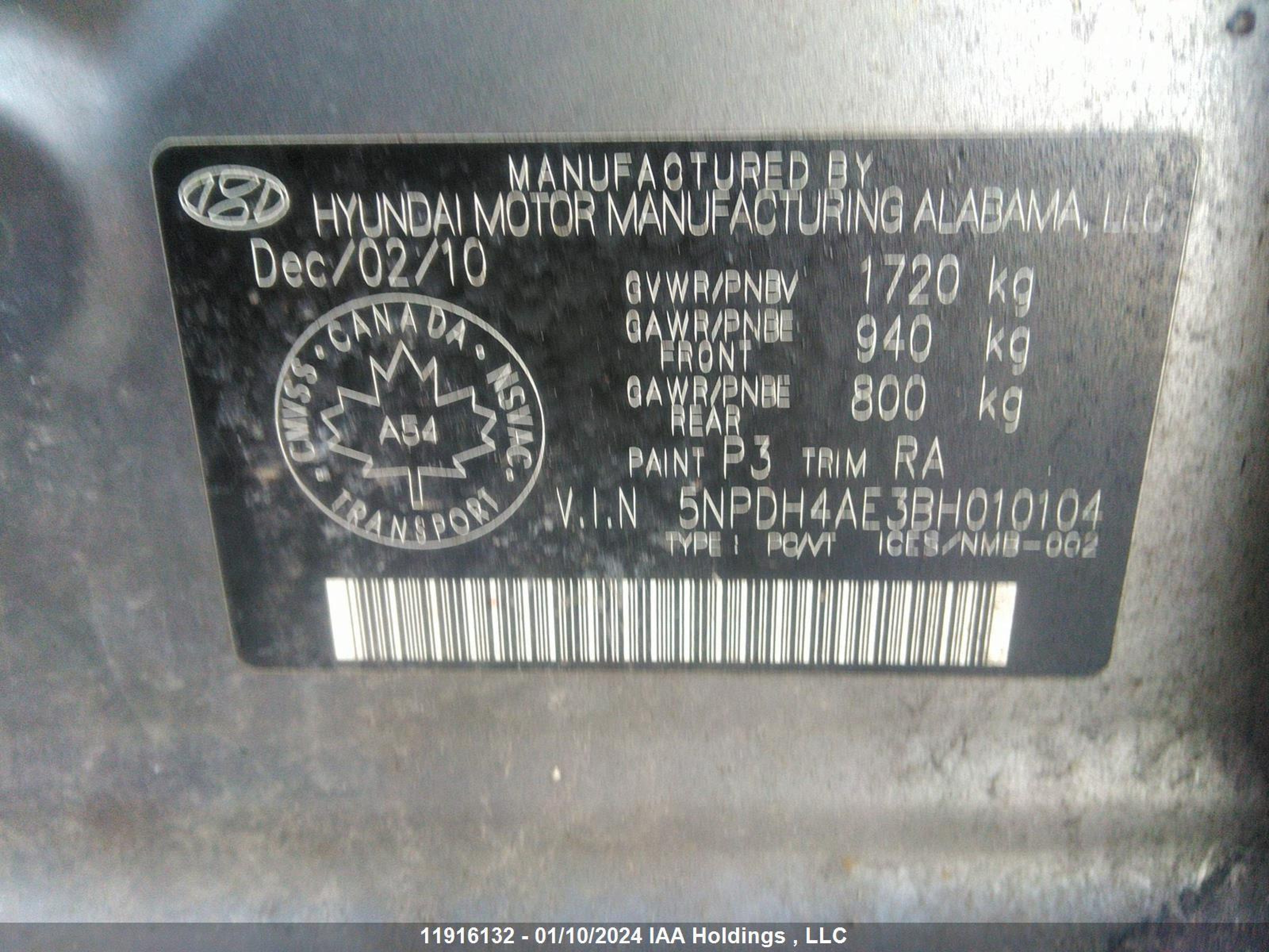 Photo 8 VIN: 5NPDH4AE3BH010104 - HYUNDAI ELANTRA 