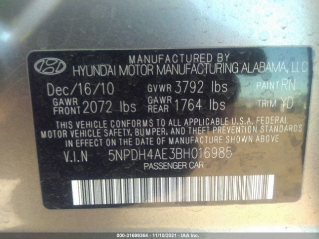 Photo 8 VIN: 5NPDH4AE3BH016985 - HYUNDAI ELANTRA 