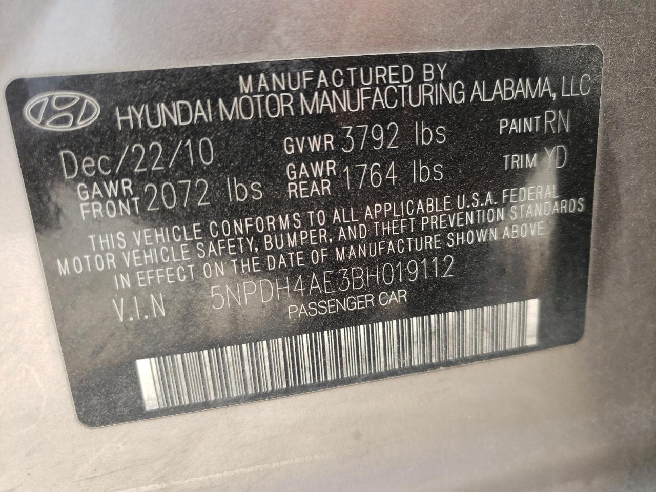 Photo 9 VIN: 5NPDH4AE3BH019112 - HYUNDAI ELANTRA 