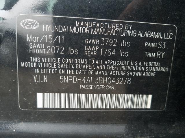 Photo 9 VIN: 5NPDH4AE3BH043278 - HYUNDAI ELANTRA GL 