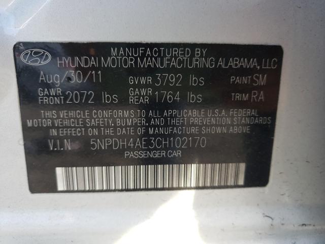 Photo 9 VIN: 5NPDH4AE3CH102170 - HYUNDAI ELANTRA GL 