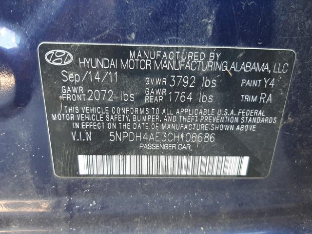 Photo 9 VIN: 5NPDH4AE3CH106686 - HYUNDAI ELANTRA GL 