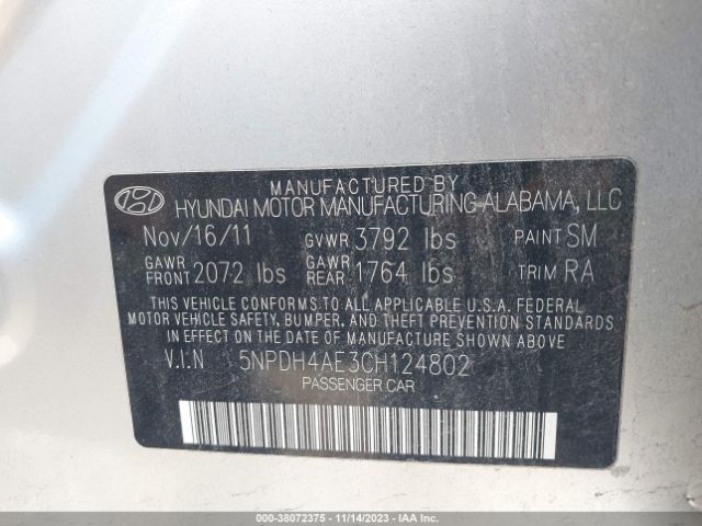 Photo 8 VIN: 5NPDH4AE3CH124802 - HYUNDAI ELANTRA 