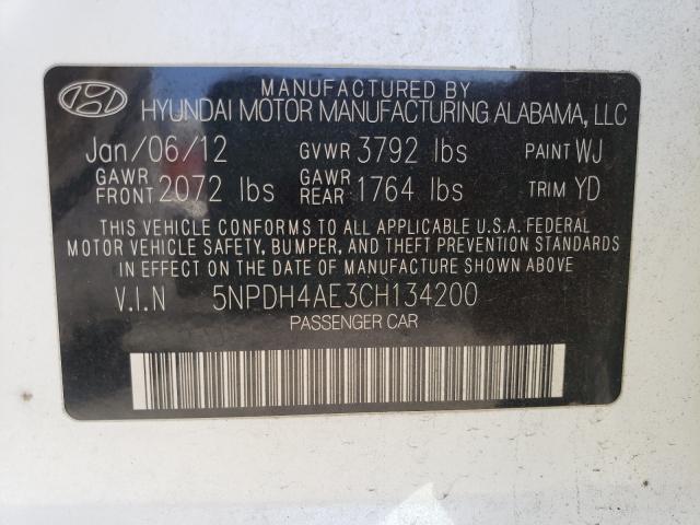 Photo 9 VIN: 5NPDH4AE3CH134200 - HYUNDAI ELANTRA GL 