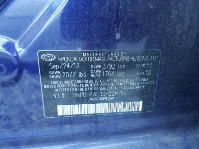 Photo 9 VIN: 5NPDH4AE3DH229759 - HYUNDAI ELANTRA GL 