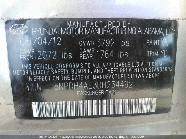 Photo 8 VIN: 5NPDH4AE3DH234492 - HYUNDAI ELANTRA 