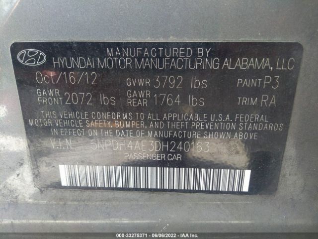 Photo 8 VIN: 5NPDH4AE3DH240163 - HYUNDAI ELANTRA 