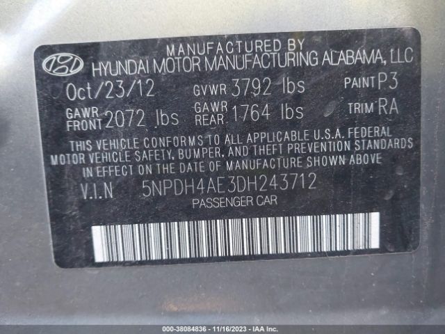 Photo 8 VIN: 5NPDH4AE3DH243712 - HYUNDAI ELANTRA 