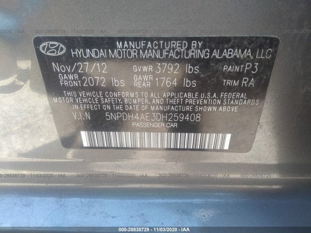 Photo 8 VIN: 5NPDH4AE3DH259408 - HYUNDAI ELANTRA 