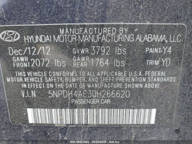 Photo 8 VIN: 5NPDH4AE3DH266620 - HYUNDAI ELANTRA 