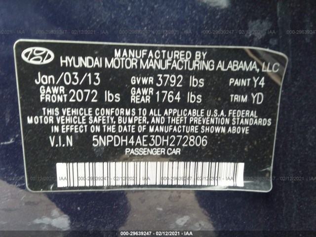 Photo 8 VIN: 5NPDH4AE3DH272806 - HYUNDAI ELANTRA 