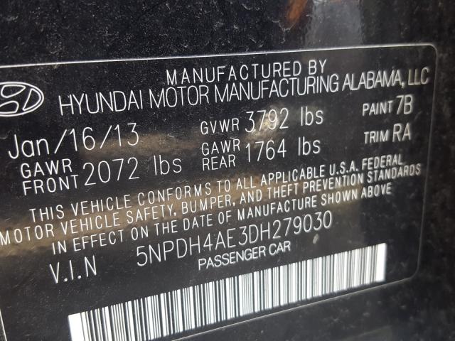 Photo 9 VIN: 5NPDH4AE3DH279030 - HYUNDAI ELANTRA GL 