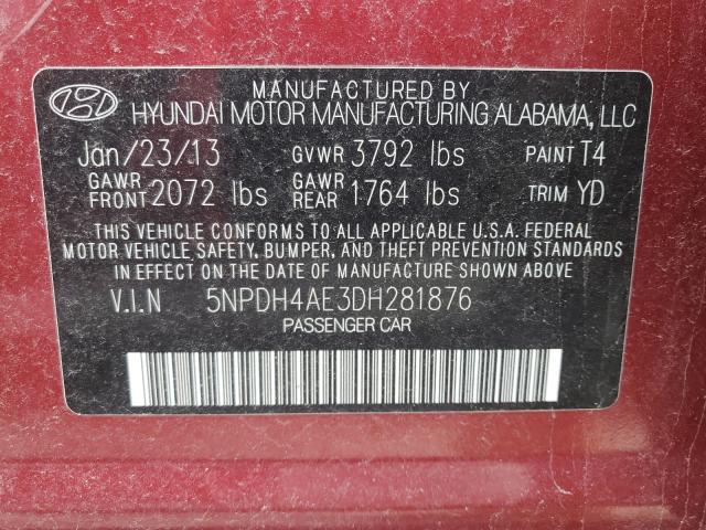 Photo 9 VIN: 5NPDH4AE3DH281876 - HYUNDAI ELANTRA GL 