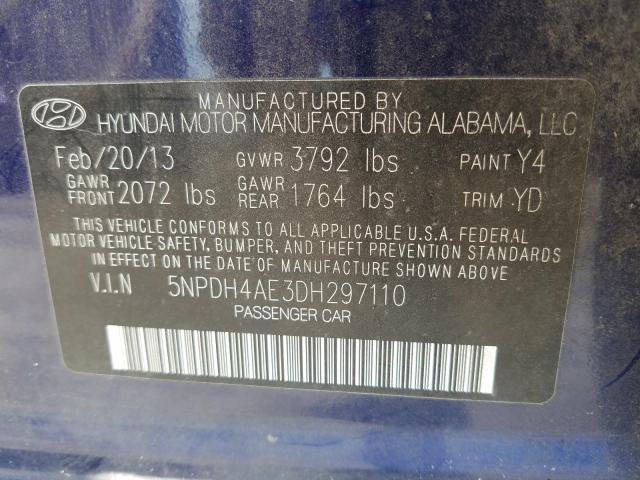 Photo 9 VIN: 5NPDH4AE3DH297110 - HYUNDAI ELANTRA GL 