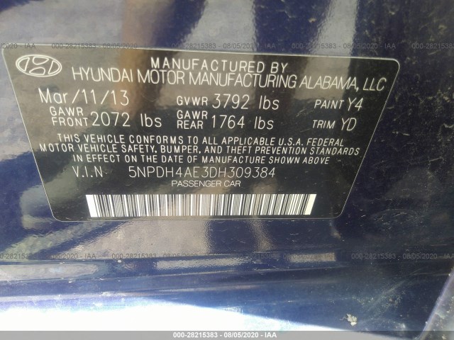 Photo 8 VIN: 5NPDH4AE3DH309384 - HYUNDAI ELANTRA 