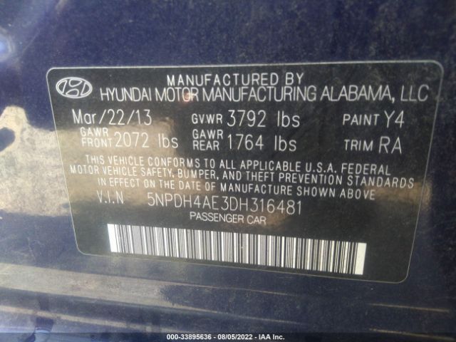 Photo 8 VIN: 5NPDH4AE3DH316481 - HYUNDAI ELANTRA 