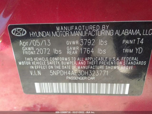 Photo 8 VIN: 5NPDH4AE3DH323771 - HYUNDAI ELANTRA 