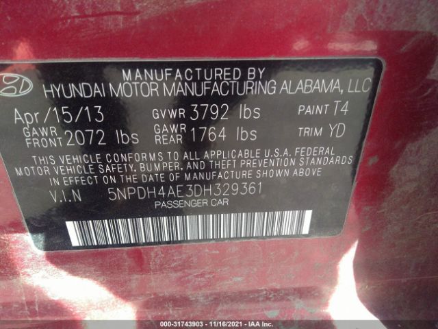 Photo 8 VIN: 5NPDH4AE3DH329361 - HYUNDAI ELANTRA 