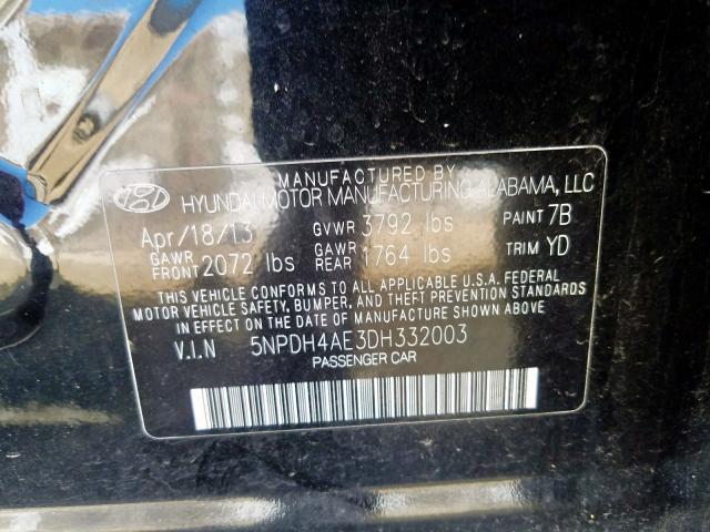 Photo 9 VIN: 5NPDH4AE3DH332003 - HYUNDAI ELANTRA GL 