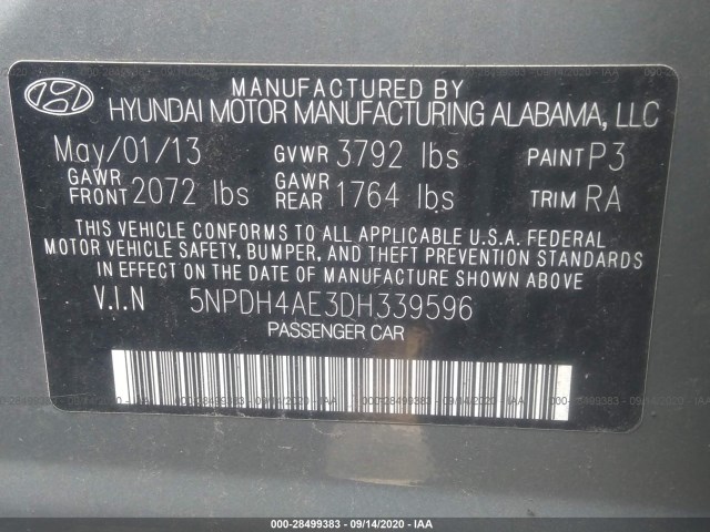 Photo 8 VIN: 5NPDH4AE3DH339596 - HYUNDAI ELANTRA 