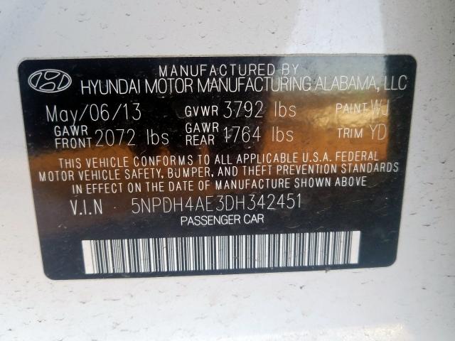 Photo 9 VIN: 5NPDH4AE3DH342451 - HYUNDAI ELANTRA GL 