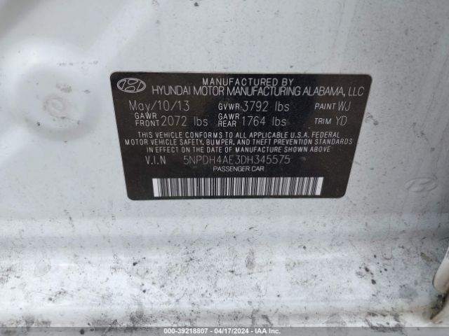 Photo 8 VIN: 5NPDH4AE3DH345575 - HYUNDAI ELANTRA 