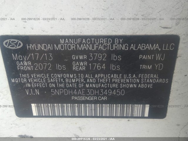 Photo 8 VIN: 5NPDH4AE3DH349450 - HYUNDAI ELANTRA 