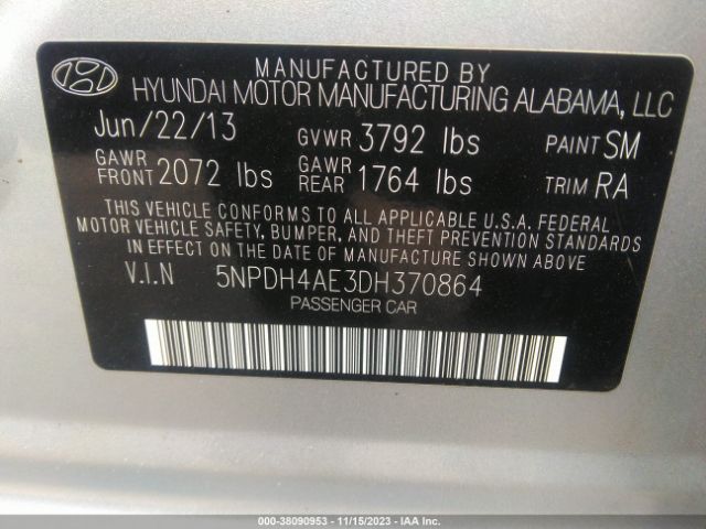 Photo 8 VIN: 5NPDH4AE3DH370864 - HYUNDAI ELANTRA 