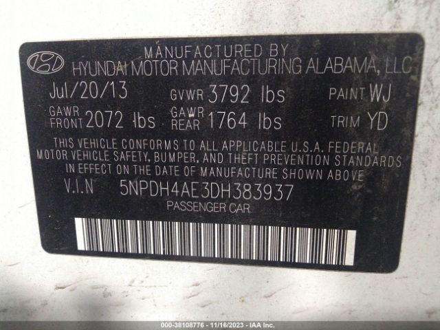 Photo 8 VIN: 5NPDH4AE3DH383937 - HYUNDAI ELANTRA 