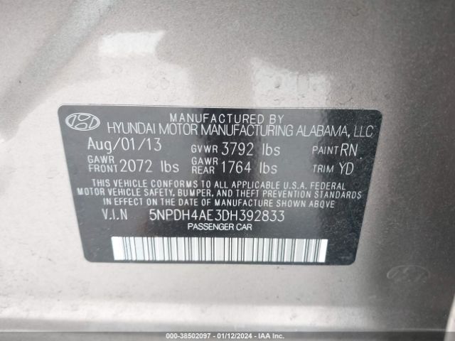 Photo 8 VIN: 5NPDH4AE3DH392833 - HYUNDAI ELANTRA 