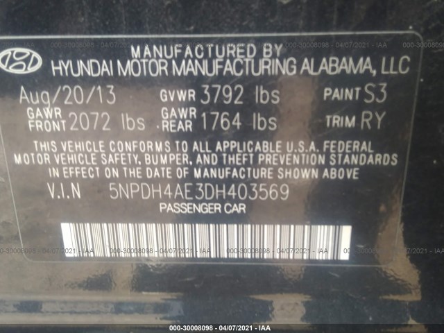 Photo 8 VIN: 5NPDH4AE3DH403569 - HYUNDAI ELANTRA 