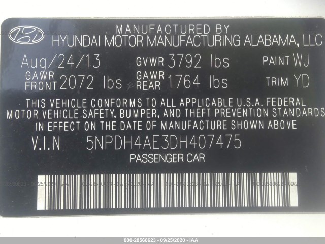 Photo 8 VIN: 5NPDH4AE3DH407475 - HYUNDAI ELANTRA 