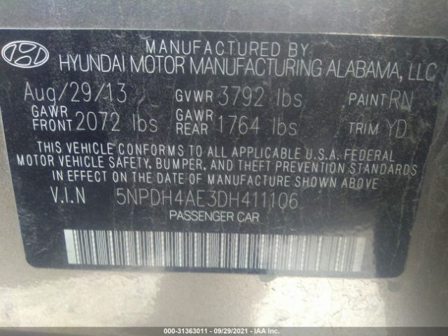 Photo 8 VIN: 5NPDH4AE3DH411106 - HYUNDAI ELANTRA 