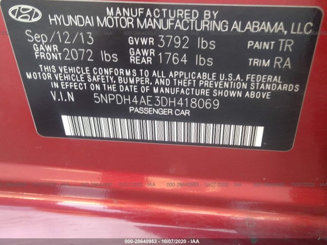 Photo 8 VIN: 5NPDH4AE3DH418069 - HYUNDAI ELANTRA 